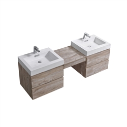 Bliss 68" Nature Wood Mount  Double Sink Modern Bathroom Vanity