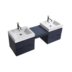 Bliss 68" Blue Wood Mount  Double Sink Modern Bathroom Vanity