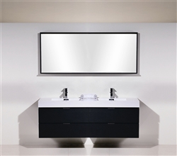 Bliss 72'' Black Wall Mount  Double Sink Modern Bathroom Vanity