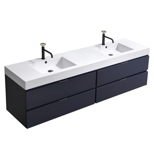 Bliss 71'' Blue Wall Mount  Double Sink Modern Bathroom Vanity
