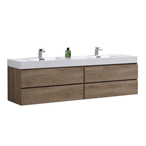 Bliss 71'' Butternut Wood Wall Mount  Double Sink Modern Bathroom Vanity