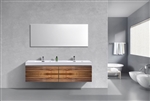 Bliss 72'' Danish Teak Wall Mount  Double Sink Modern Bathroom Vanity