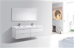 Bliss 72''  High Gloss White Wall Mount  Double Sink Modern Bathroom Vanity