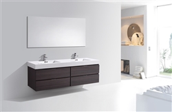 Bliss 72''  High Gloss Gray Oak Wall Mount  Double Sink Modern Bathroom Vanity