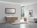 Bliss 72'' Honey Oak  Wall Mount  Double Sink Modern Bathroom Vanity