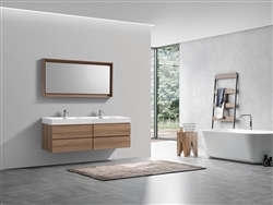 Bliss 72'' Honey Oak  Wall Mount  Double Sink Modern Bathroom Vanity