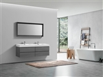 Bliss 72'' Vulcan Ash Grey Wall Mount  Double Sink Modern Bathroom Vanity