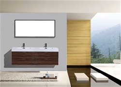 Bliss 72'' Walnut Wall Mount  Double Sink Modern Bathroom Vanity