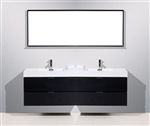 Bliss 80'' Black Wood Wall Mount  Double Sink Modern Bathroom Vanity