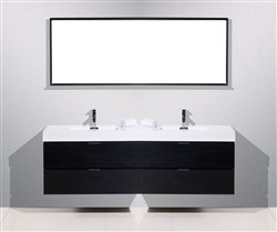 Bliss 80'' Black Wood Wall Mount  Double Sink Modern Bathroom Vanity