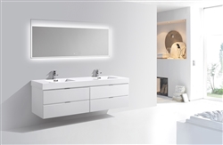 Bliss 80'' High Gloss White Wall Mount  Double Sink Modern Bathroom Vanity