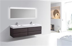 Bliss 80'' High Gloss Gray Oak Wall Mount  Double Sink Modern Bathroom Vanity