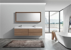 Bliss 80'' Honey Oak WoodWall Mount  Double Sink Modern Bathroom Vanity