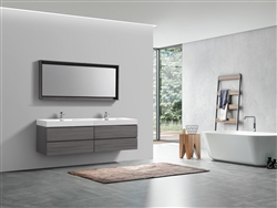 Bliss 80'' Vulcan Ash Grey Wall Mount  Double Sink Modern Bathroom Vanity