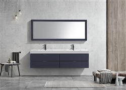 Bliss 80'' Blue Wood Wall Mount  Double Sink Modern Bathroom Vanity