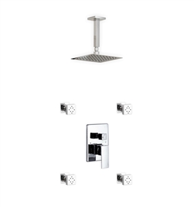 Aqua Piazza Shower Set w/ 8" Ceiling Mount Square Rain Shower and 4 Body Jets