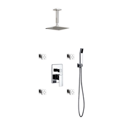 Aqua Piazza Brass Shower Set w/ 8" Ceiling Mount Square Rain Shower, Handheld and 4 Body Jets