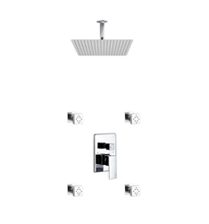 Aqua Piazza Brass Shower Set w/ 20" Ceiling Mount Square Rain Shower and 4 Body Jets