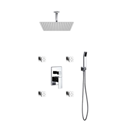 Aqua Piazza Brass Shower Set w/ 20" Ceiling Mount Square Rain Shower, 4 Body Jets and Handheld