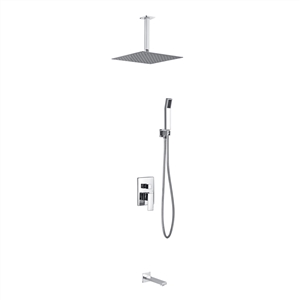 Aqua Piazza Shower Set w/ 20" Ceiling Mount Square Rain Shower, Handheld and Tub Filler