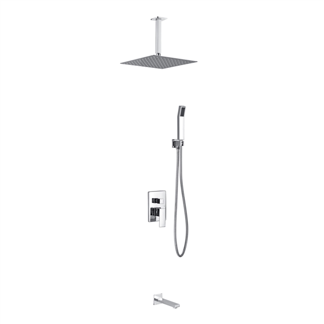 Aqua Piazza Shower Set w/ 20" Ceiling Mount Square Rain Shower, Handheld and Tub Filler