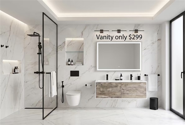 Divario48" Nature Wood Wall Mount Modern Bathroom Vanity