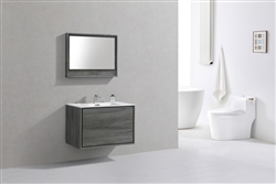 DeLusso 36" Ocean Gray Wall Mount Modern Bathroom Vanity