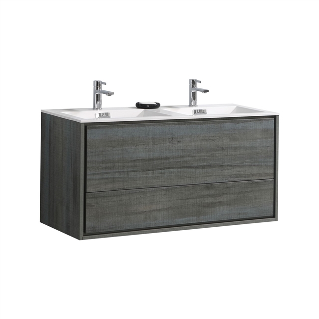 DeLusso 48" Double Sink Ocean Gray Wall Mount Modern Bathroom Vanity