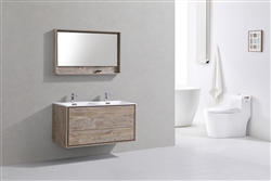 DeLusso 48" Double Sink Nature Wood Wall Mount Modern Bathroom Vanity