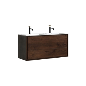 DeLusso 48" Double Sink Rosewood Wall Mount Modern Bathroom Vanity