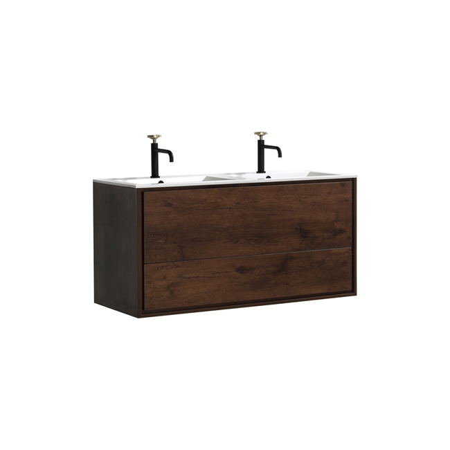 DeLusso 48" Double Sink Rosewood Wall Mount Modern Bathroom Vanity