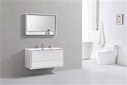 DeLusso 48" Single Sink High Glossy White Wall Mount Modern Bathroom Vanity