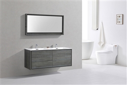 DeLusso 60" Double Sink Ocean Gray Wall Mount Modern Bathroom Vanity