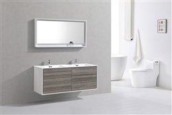 DeLusso 59" Double Sink Ash Gray Wall Mount Modern Bathroom Vanity