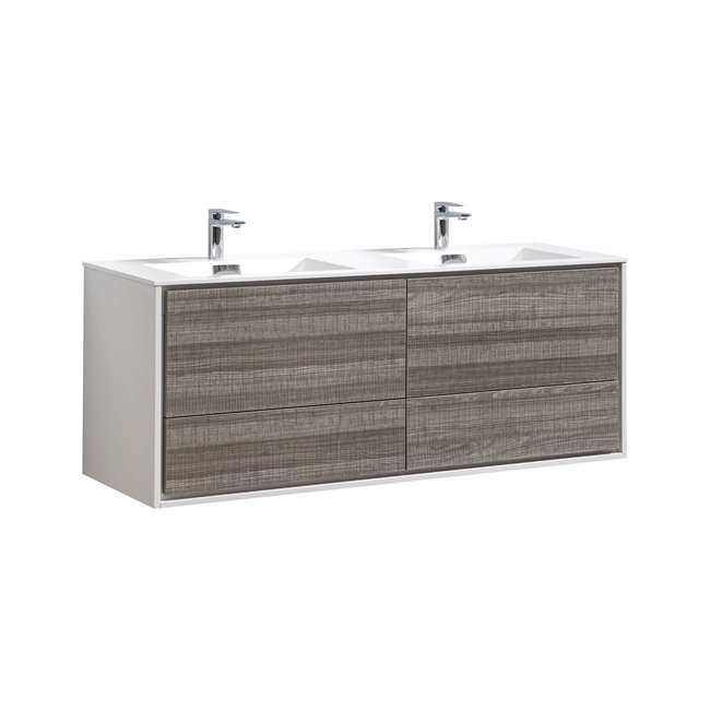 DeLusso 59" Double Sink Ash Gray Wall Mount Modern Bathroom Vanity