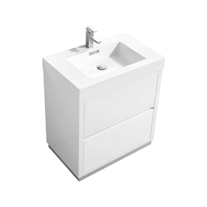 Bliss 30" Gloss White Floor Mount Modern Bathroom Vanity