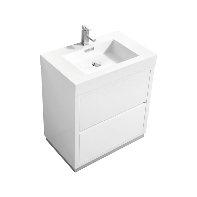 Bliss 30" High Gloss White Floor Mount  Modern Bathroom Vanity