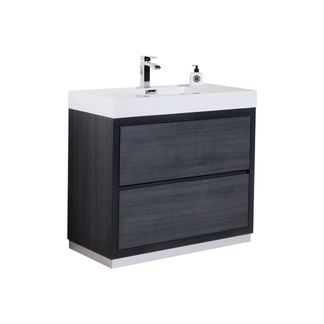 Bliss 40" Gray Oak Floor Mount White Bathroom Vanity