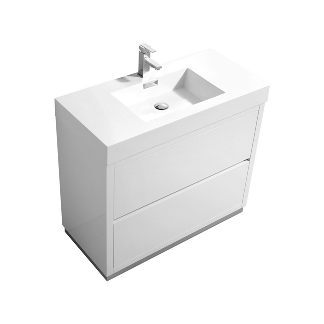 Bliss 40" Floor Mount High Gloss White Bathroom Vanity