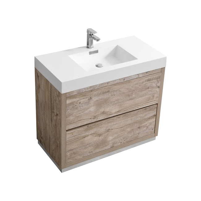 Bliss 40" Nature Wood Floor Mount Black Bathroom Vanity