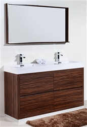 Bliss 60" Floor Moun Double Sink Walnut Modern Bathroom Vanity