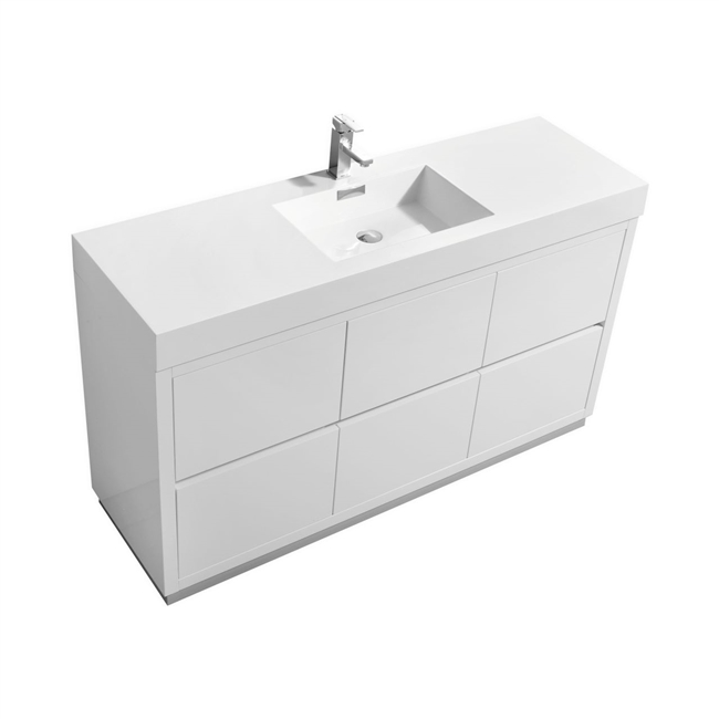 Bliss 60" Single Sink Floor Moun High Gloss White Bathroom Vanity