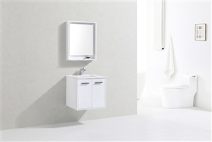 BOSCO 24" High Gloss White Modern Bathroom Vanity  w/ Quartz Countertop