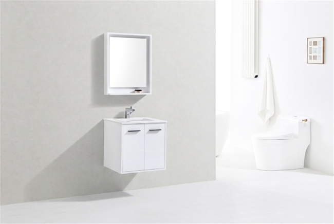 BOSCO 24" High Gloss White Modern Bathroom Vanity  w/ Quartz Countertop