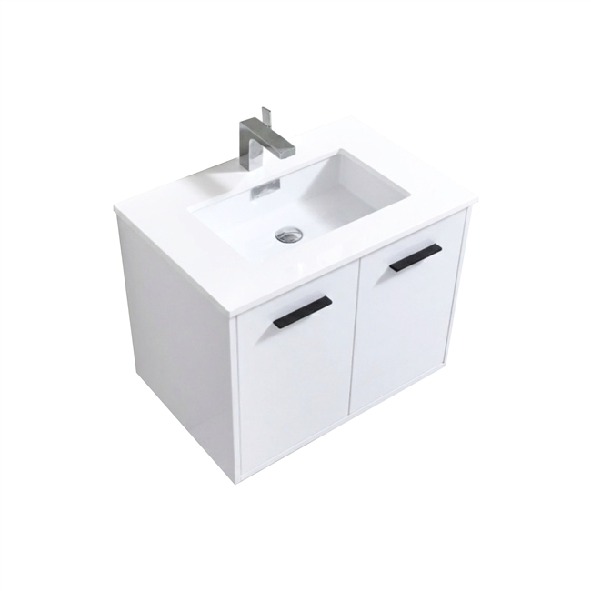 BOSCO 30" High Gloss White Modern Bathroom Vanity  w/ Quartz Countertop