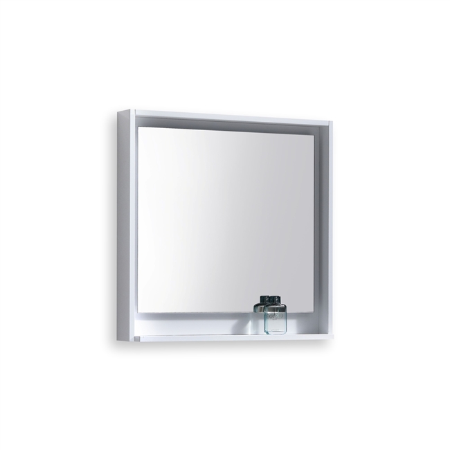 30" Wide Mirror w/ Shelf - High Gloss White Acrylic Veneer