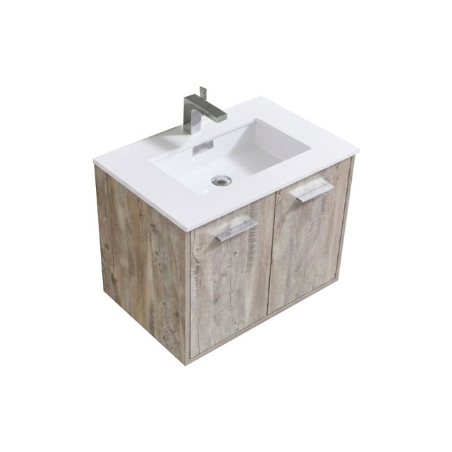BOSCO 30" Nature Wood Modern Bathroom Vanity  w/ Quartz Countertop