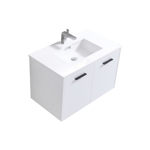 BOSCO 36" High Gloss White Modern Bathroom Vanity  w/ Quartz Countertop