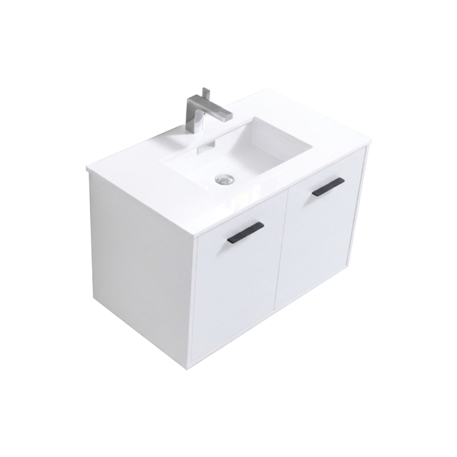 BOSCO 36" High Gloss White Modern Bathroom Vanity  w/ Quartz Countertop