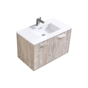 BOSCO 36" Nature Wood Modern Bathroom Vanity  w/ Quartz Countertop